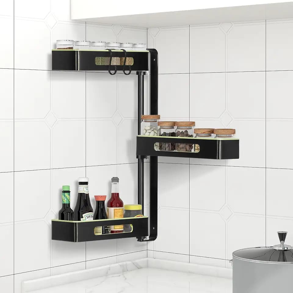 Todeco Gewürzregal Wand, Gewürzhalter, 3 Etagen, 180° drehbar, Grün
