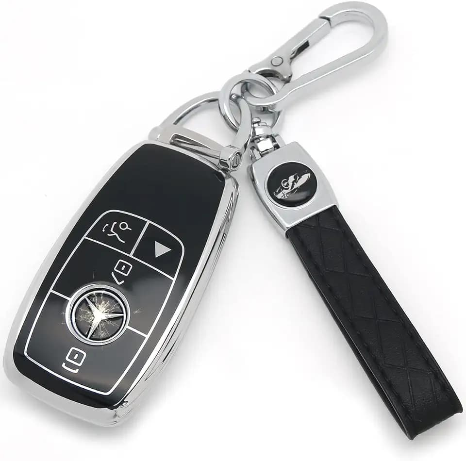 For Mercedes Benz Key cover & Key chain accessories (Black set)