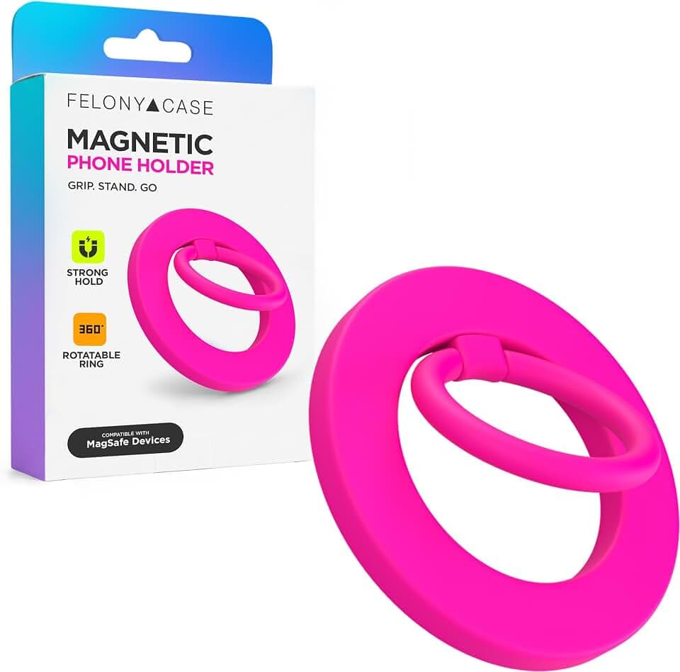 FELONY CASE Magnetic Ring Grip & Stand 2.0, MagSafe Compatible, Neon Pink