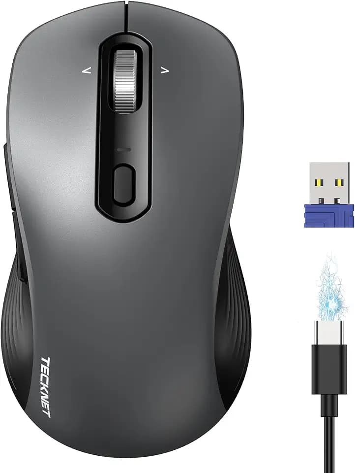 TECKNET Rechargeable Wireless Bluetooth Mouse with 4-Way Wheel, 3-Device