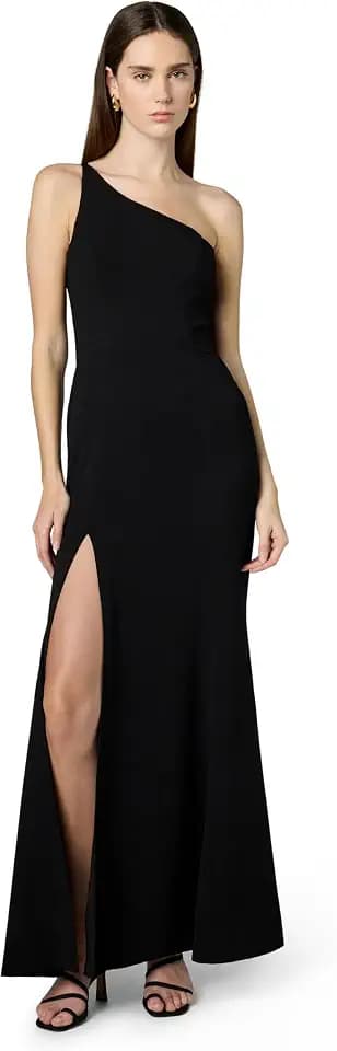 Dress the Population Womens Amy Asymmetrical Neckline Sleeveless High Slit Maxi Dress