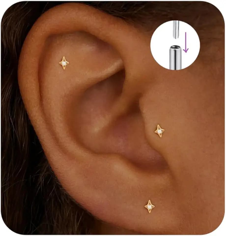 Flat Back Stud Cartilage Earrings Tragus Helix Piercing Jewelry Titanium