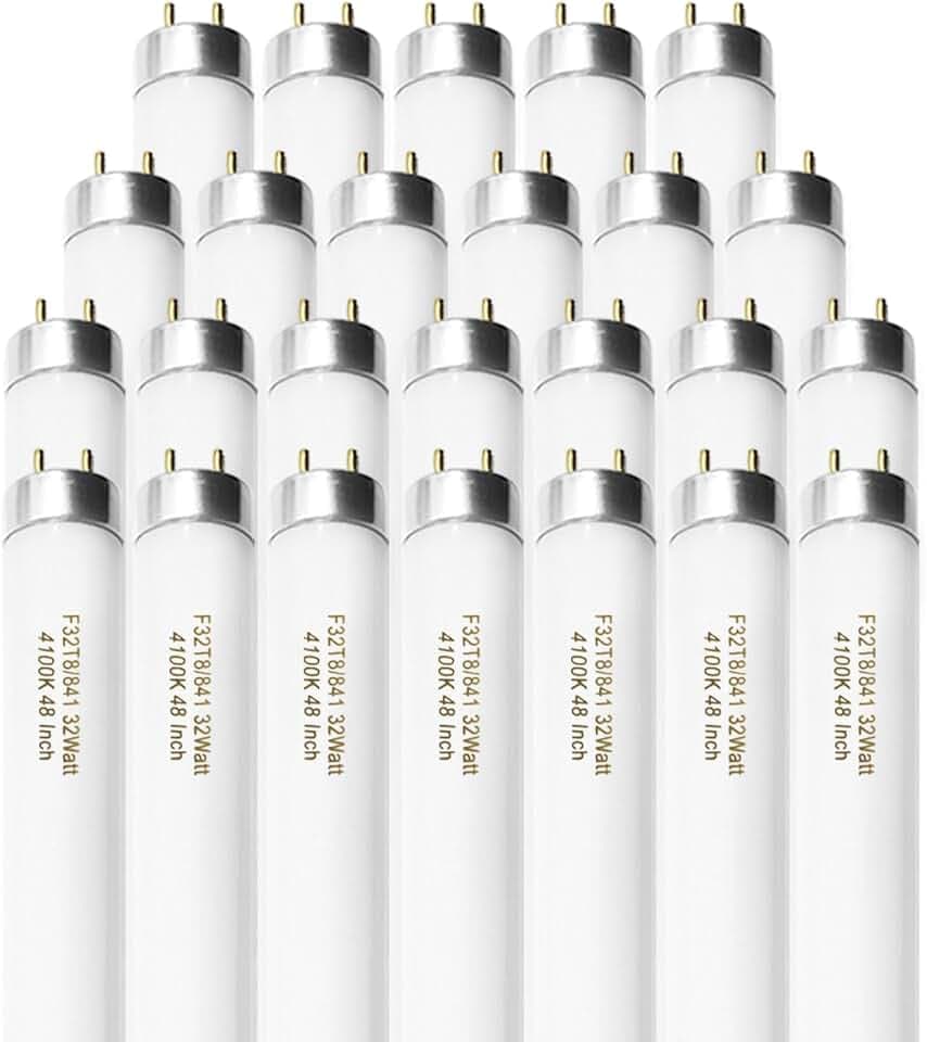 Konideke 25 Pack F32T8/841 Fluorescent Tube 48 Inch, T8 Fluorescent Light Bulb 4 Foot 32 Watt 4100K Cool White 2750 Lumens G13 Base