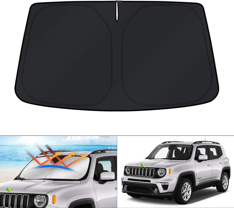 KUST Windshield Sun Shade for 2015-2024 Jeep Renegade Accessories Sunshade Window Shade Sun Visor Protector Foldable Blocks UV Rays Keep Your Car Cooler