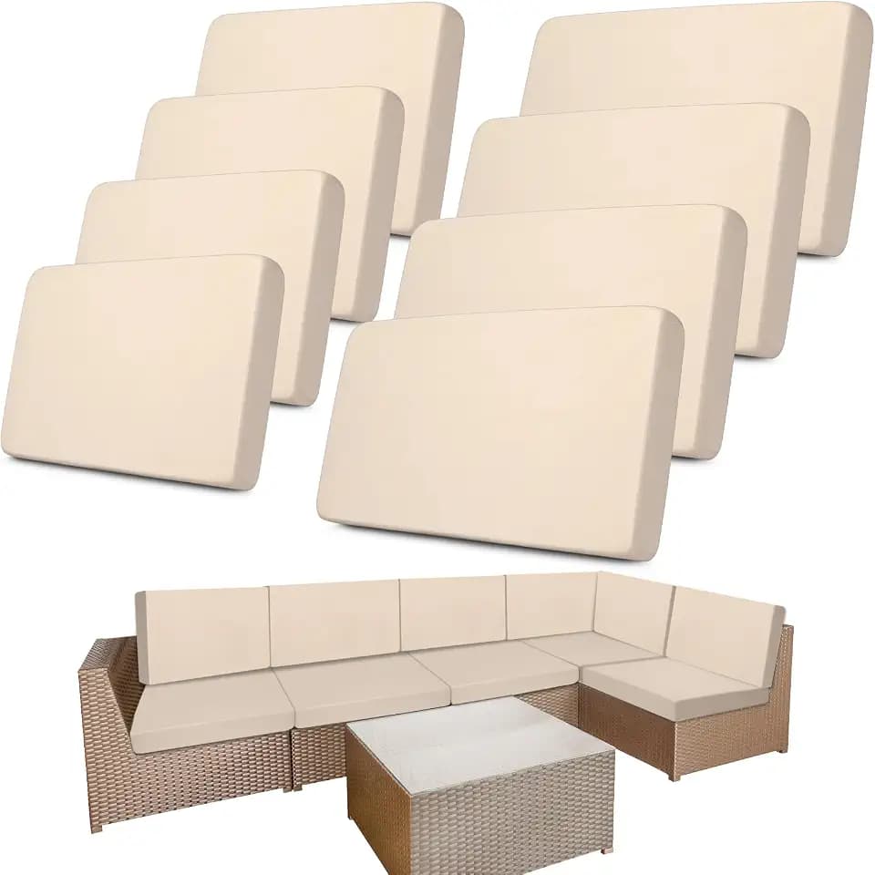 Newwiee 8 Pcs Stretch Patio Outdoor Cushion Covers Replacement,Beige