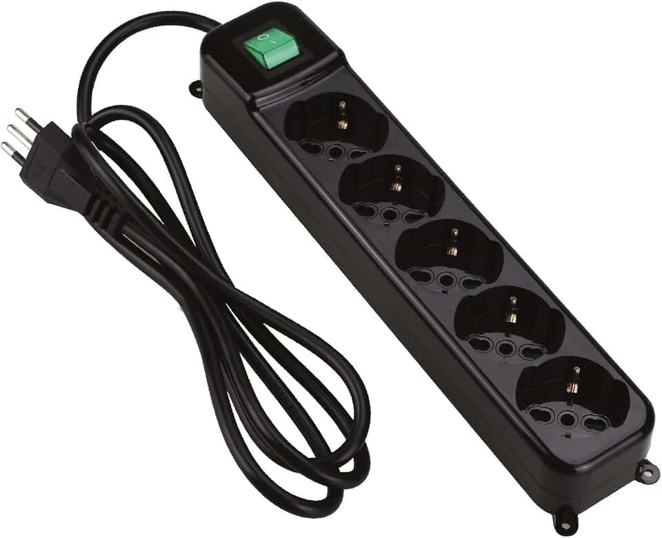 Tecnoware Power Systems Steckerleiste - Elektrische Steckerleiste mit 5 SCHUKO/ITALIA-Ausgängen 10/16A 45°-Neigung - beleuchtetem Schalter und Kinderschutz - ITALIEN-Eingangsstecker