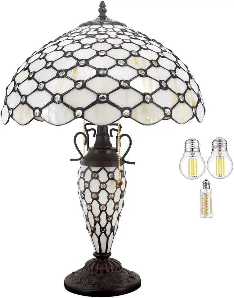 WERFACTORY Tiffany Lamp Cream Stained Glass Mather-Daughter Vase Table Lamp