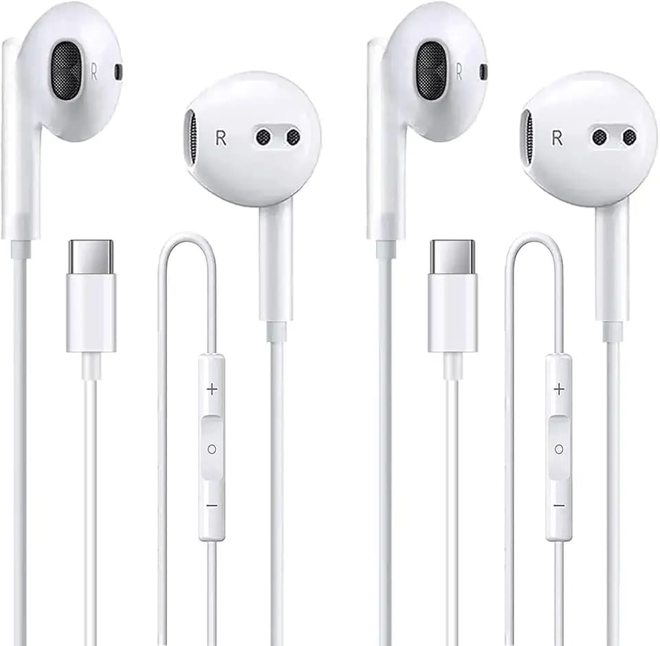 2 Pack USB C Headphones for iPhone 17/16/15 Pro Max Plus, Wired Earbuds