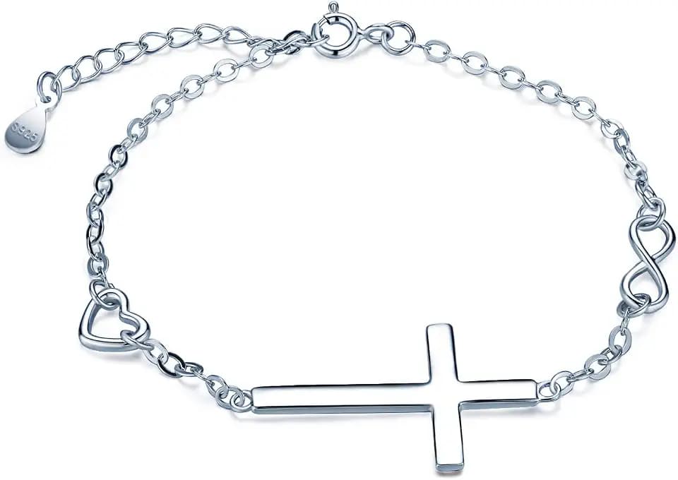 Unendlich U 925 Sterling Silber Frauen Damen Armband Kreuz Unendlichkeit Symbol Herz Charm Armband Verstellbare Armkette Armkettchen