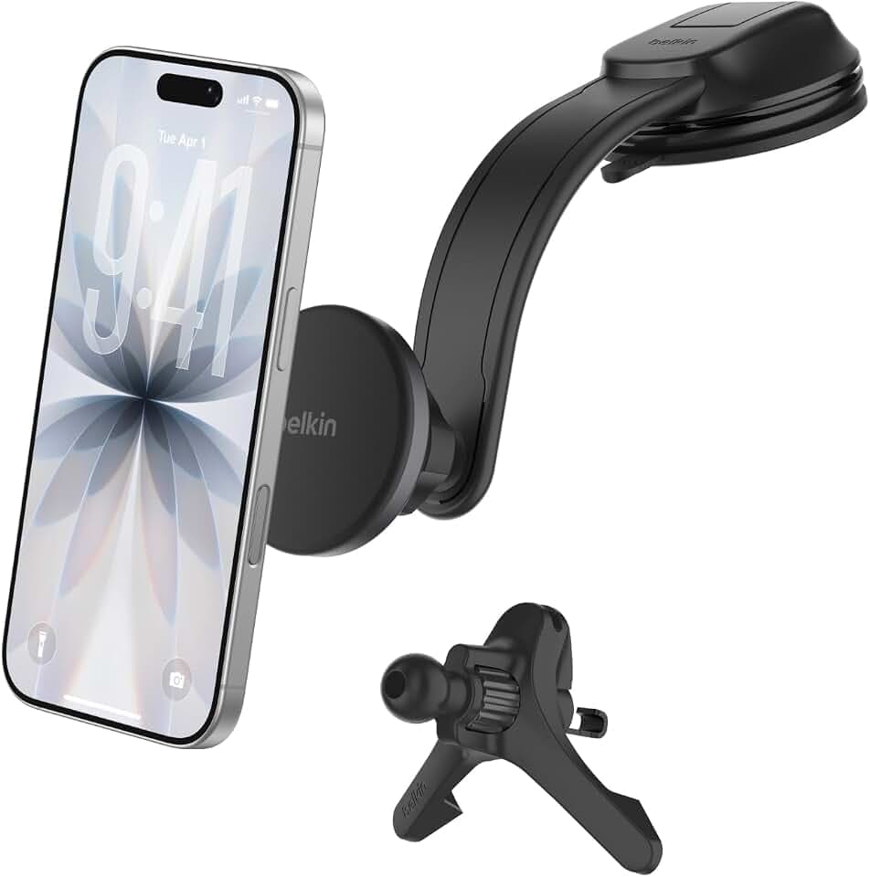 Belkin Kfz Ladegerät Kabellos, Handy Autohalterung mit Ladefunktion, MagSafe Kompatibel, USB-C-Kabel, Induktive Ladestation Auto für iPhone 17, Galaxy S25, Pixelsnap usw., Qi2 Schnellladen – Schwarz