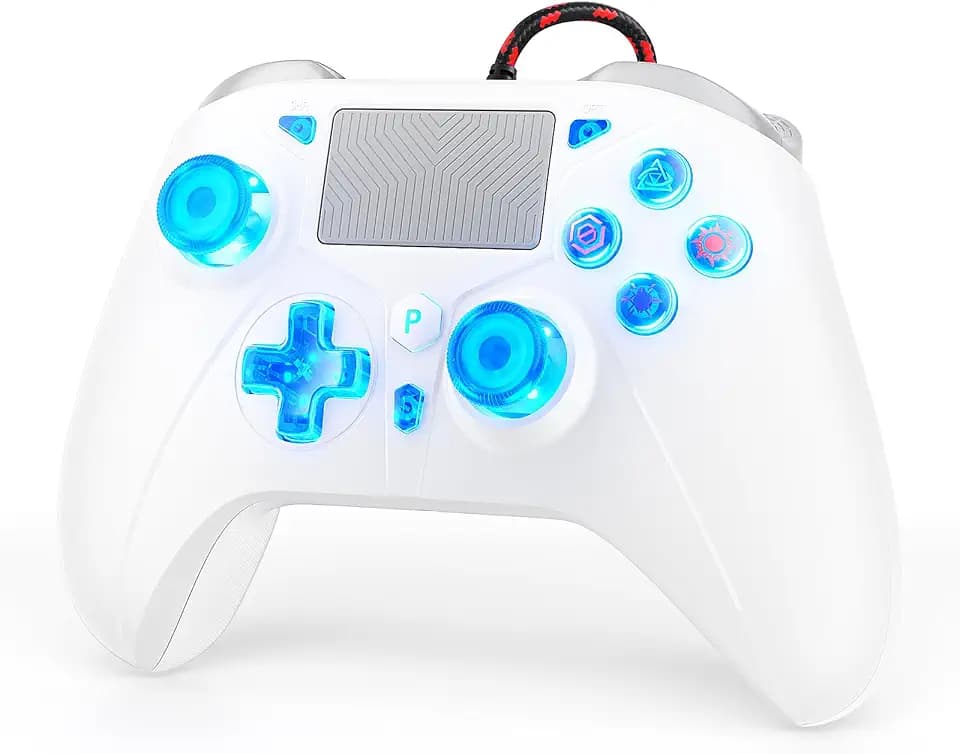 Gamrombo RGB Wired Controller für PS5/PS4/PC, Kabelgebundener Gamepad mit Makro, Turbo, Touchpad, Dual Vibration, 6-Axis Sensor, 3,5mm Audio, LED Lighting