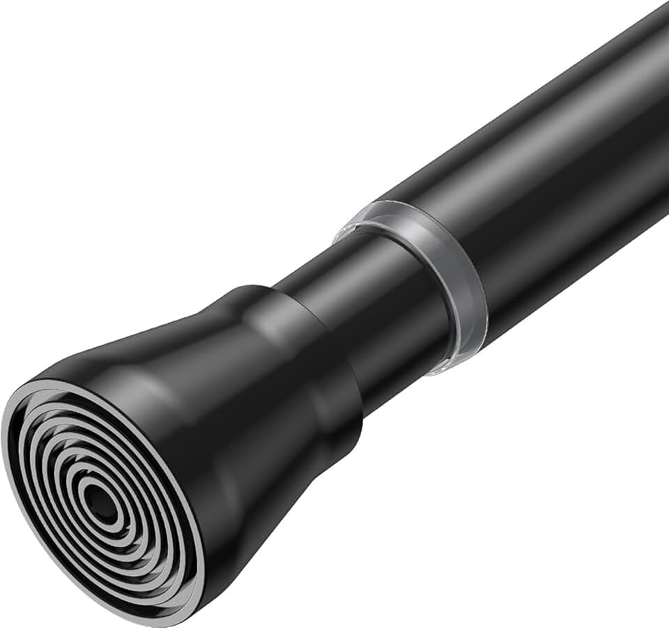 AIZESI Tension Curtain Rod for Windows 45 to 77 Inch, Adjustable Expandable Spring Curtain Rods No Drilling, Non Slip Curtain Rod for Bedroom Doorway Closet, Black