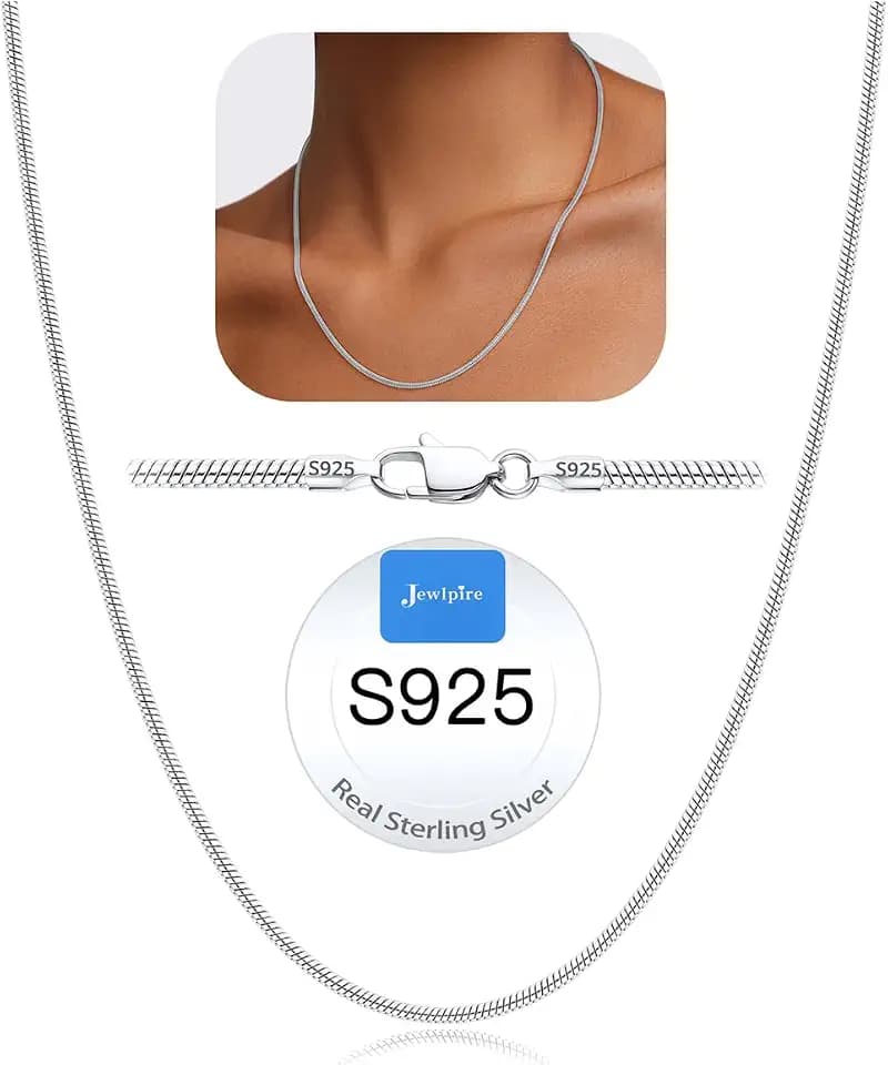 Jewlpire 1.5mm 2mm 2.5mm Snake Chain 18k Gold Plated 925 Sterling Silver Chain Necklace for Women, Smooth Sturdy Hypoallergenic, 16 18 20 22 24 Inch
