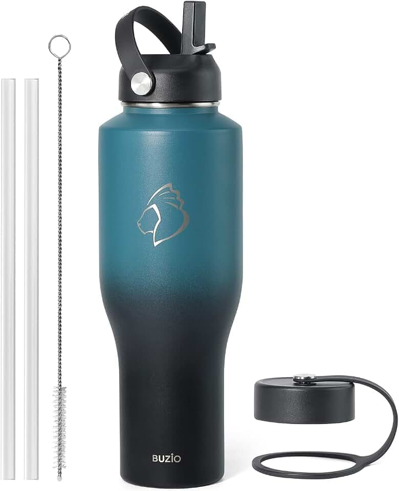 BUZIO 40 oz Insulated Water Bottle Fits in Car Cup Holders, Stainless Steel