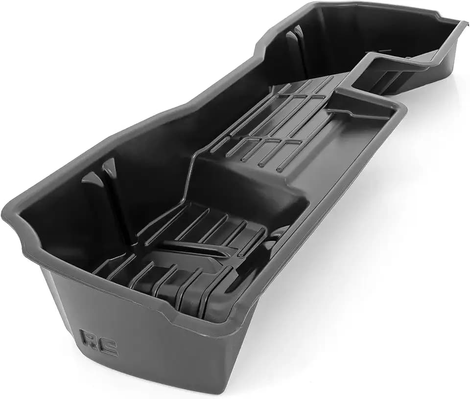 Rough Country Under Seat Storage Box for Chevy Silverado & GMC Sierra 1500/2500HD/3500HD Double Cab (2007–2019) - Custom-Fit Underseat Organizer Tray