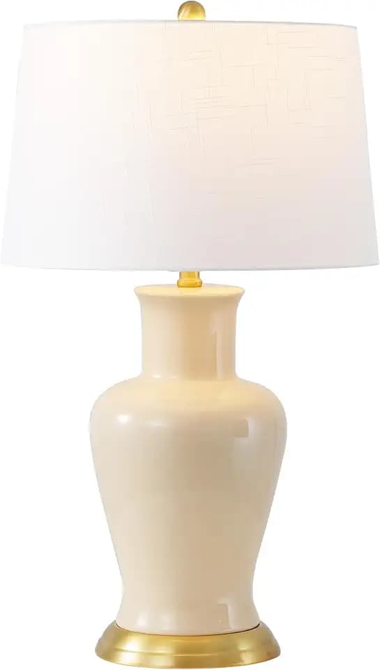 JONATHAN Y Julian Classic Ceramic Urn Metal LED Table Lamp 29", Almond