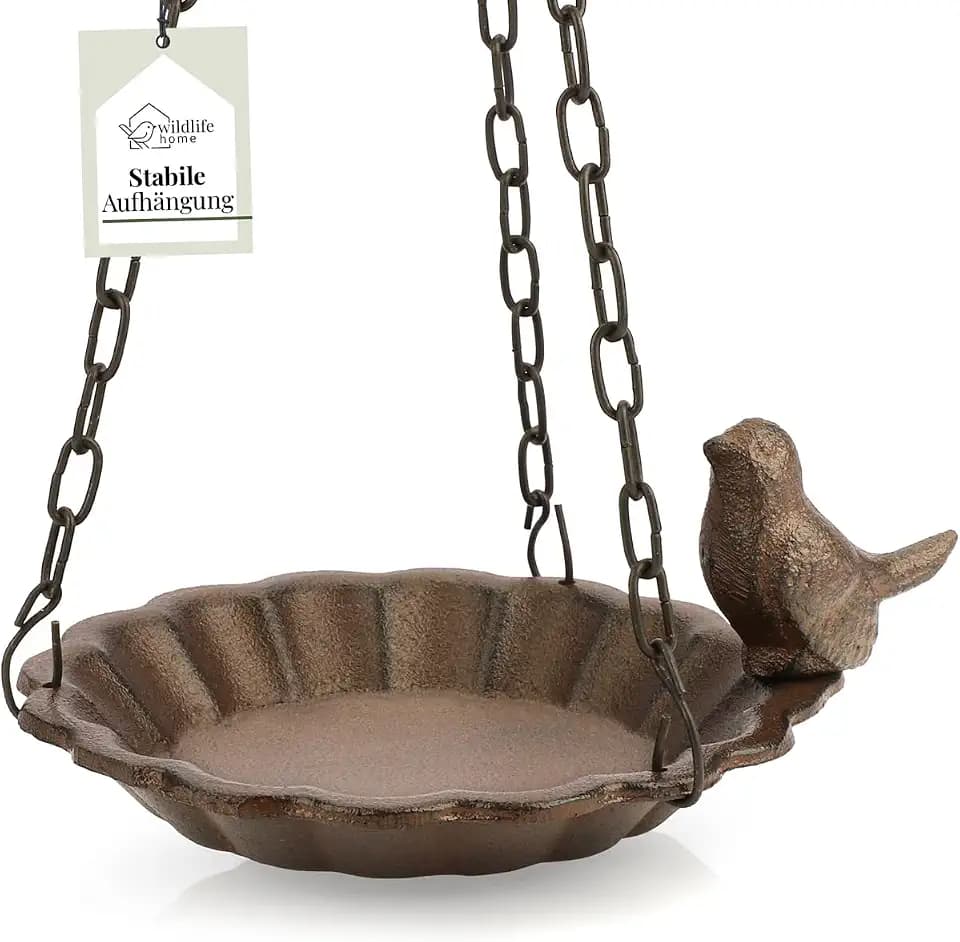 WILDLIFE HOME Vogeltränke hängend I Vogelfutterspender zum Aufhängen frostsicher aus Gusseisen für Garten & Balkon I Vogelbad, Vogelfutterstation für Vögel, Wildvögel
