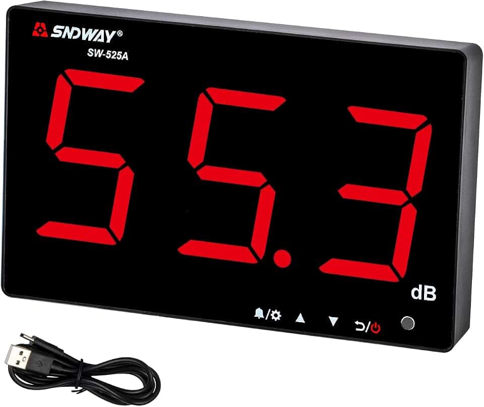 Dezibel Messgerät 30dB-130dB, Schallpegelmessgerät zum Aufhängen an der Wand mit Hintergrundbeleuchtung, db Messgerät mit großem Bildschirm Alarm für öffentliche Bereiche/Restaurants/Klassenzimmer