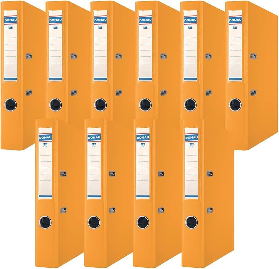 DONAU Premium Ordner Schmal 10er Pack/DIN A4 / 5 cm / 10 Stück/Orange/Kunststoffbezug PP/Carton Papier Schlitzordner Büroordner Aktenordner Ringordner/Grünen Punkt