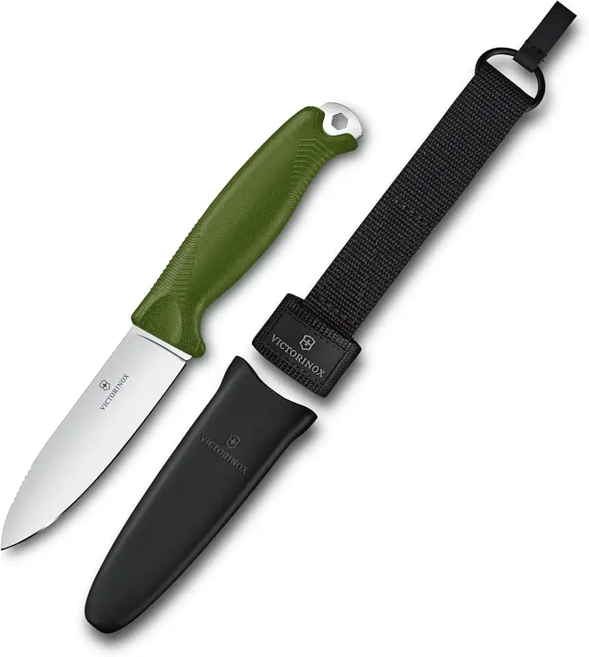 Victorinox Venture Fixed-Blade Full Tang Outdoor Knife, Olive Handle