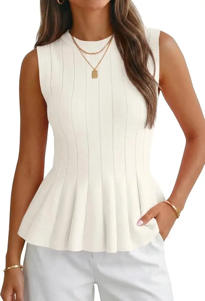 Cicy Bell Womens Pleated Peplum Tank Tops Fitted Blouses Fall Sweaters