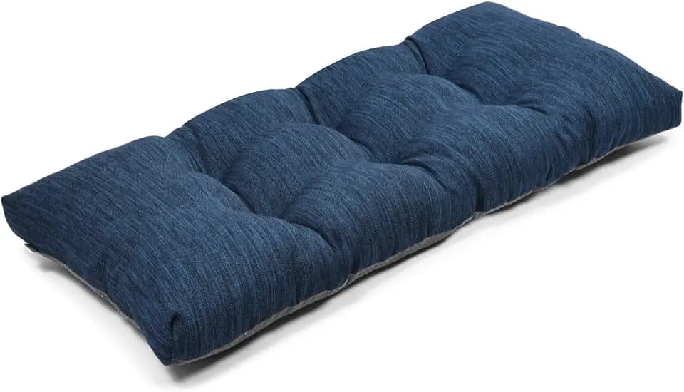 baibu 40 Inch Classic Solid Color Bench Cushion with Ties, Super Soft Indoor Outdoor Rectangle Bench Seat Cushion Standard Size Foam Pad with Non-Slip Bottom - One Pad Only (Dark Blue, 40x15x3in)