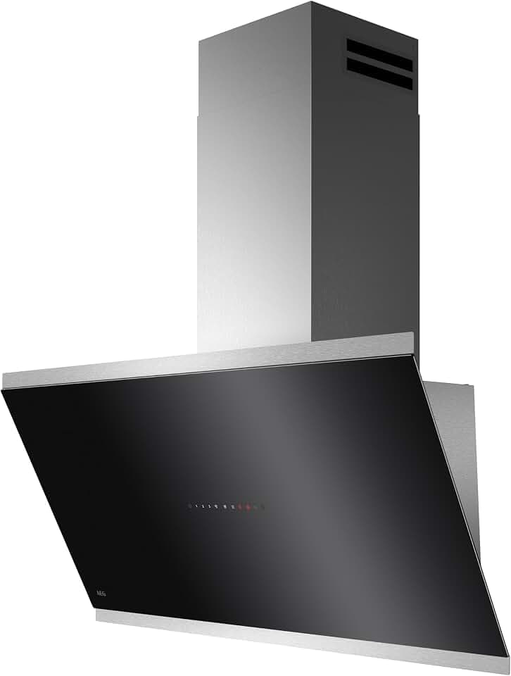 AEG Dunstabzugshaube Serie 7000 mit SilenceTech 90cm – kopffreie Wandhaube mit Glas – Ab- und Umluft – max. 760 m³/h im Abluftbetrieb mit max. 67 dB(A) – Lüftenfunktion – Edelstahl – GV77D91SL