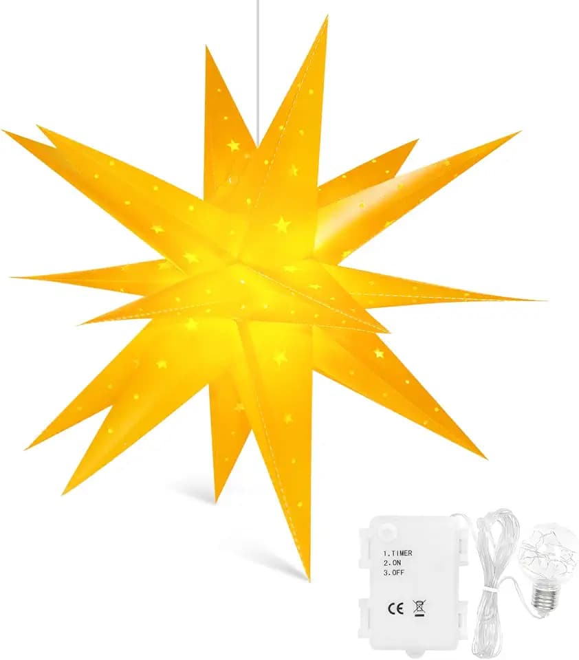 3D Weihnachtsstern Beleuchtet Fenster Batterie mit Timer 45cm led Weihnachtsbaumspitze Stern, Leuchtstern Stern Zum Dekorieren von Weihnachtsbaum, Innenhof, Balkon Und Garten
