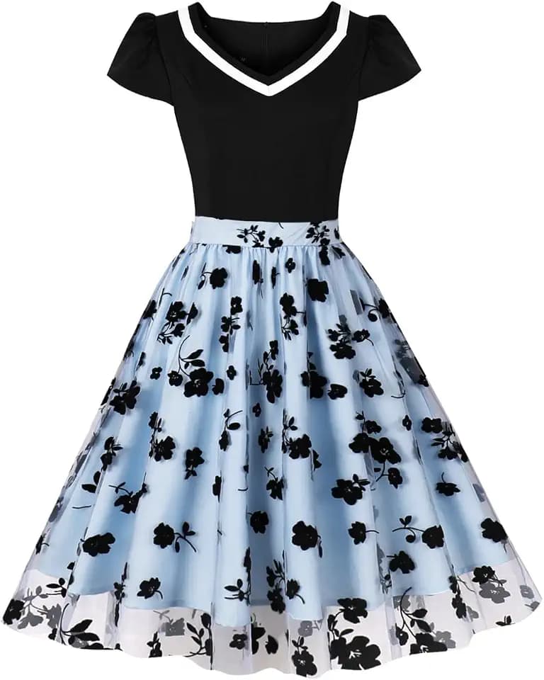 AXOE Damen Retrokleider Vintage A-Line Tüllkleid mit Herzausschnitt Cocktailkleider für Hochzeitsgast, Party und Festliche Anlässe