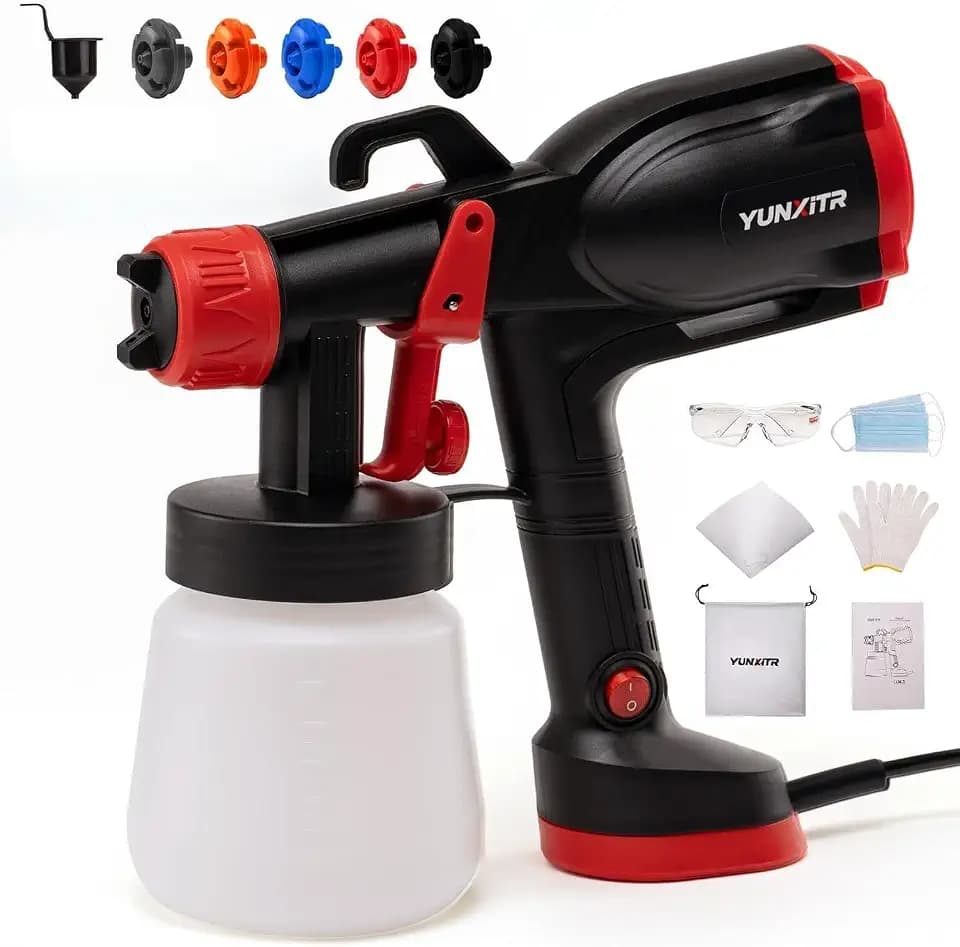HVLP Electric Spray Paint Gun with 5 Nozzles (1mm-3mm) & 360° Adjustable Spray Angle - Paint Sprayer for Furniture, Cabinets, Fences, Walls, Ceilings - Indoor & Outdoor Use (Dark Black)