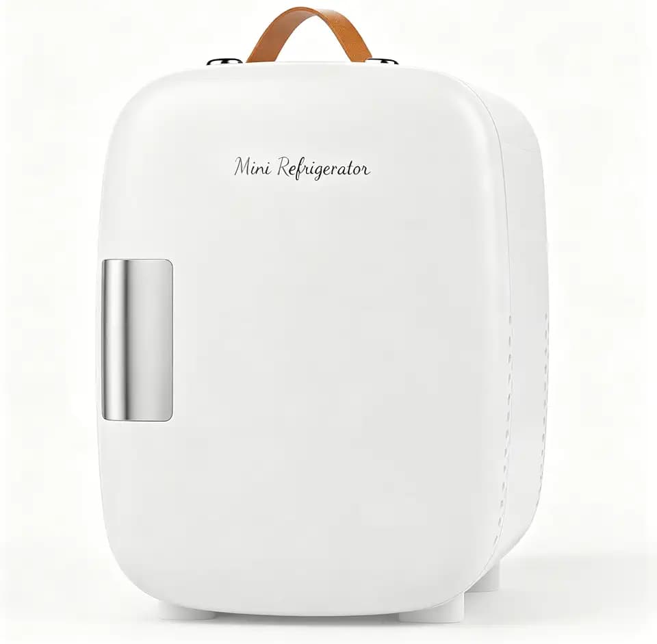 Simple Deluxe Mini Fridge for Bedroom, 4L/4.23QT Mini Refrigerator for Skincare with Handle, Ultra-Quiet Energy-Saving Compact Cooler for Drinks, Food, Skincare & Makeup, Classic White