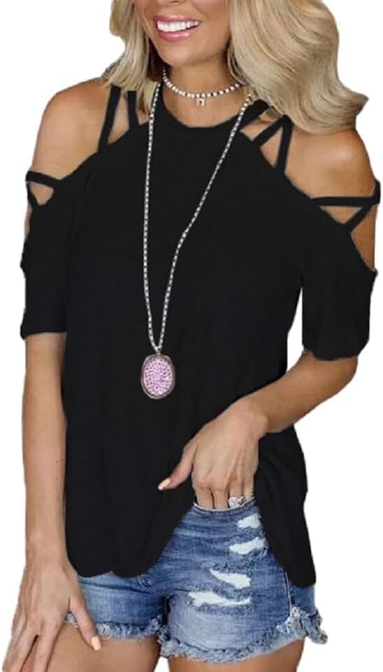 Off The Shoulder Tops for Women Sexy Short Sleeve Cold Shoulder T-Shirt