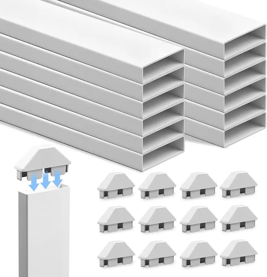 12 Pack Vinyl PVC Fence Panel with Post Caps 7/8" x 3" x 47-3/4" White Pickets Fence Parts for Outdoor Garden Pool Ranch Patio