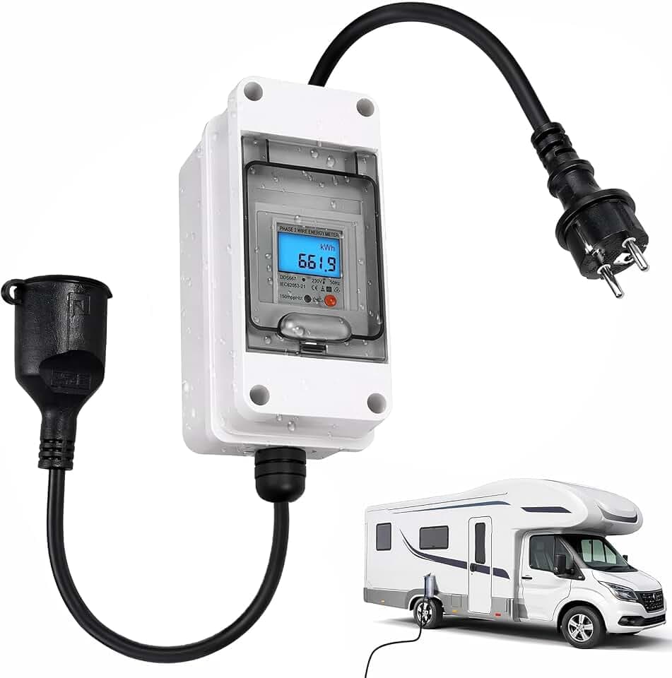 Mobiler Digitaler Stromzähler, 230V 16A, IP65, Reset, 1m Kabel