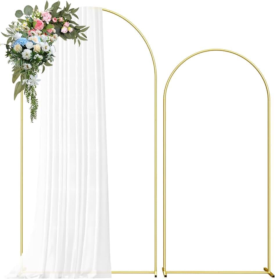 Metal Arch Backdrop Stand, 7.2FT+6FT Wedding Arch Frame, Balloon Arch Backdrop Stand Set of 2, Gold Wedding Arch Backdrop Stand for Wedding Birthday Party Baby Shower Graduation Ceremony Decor