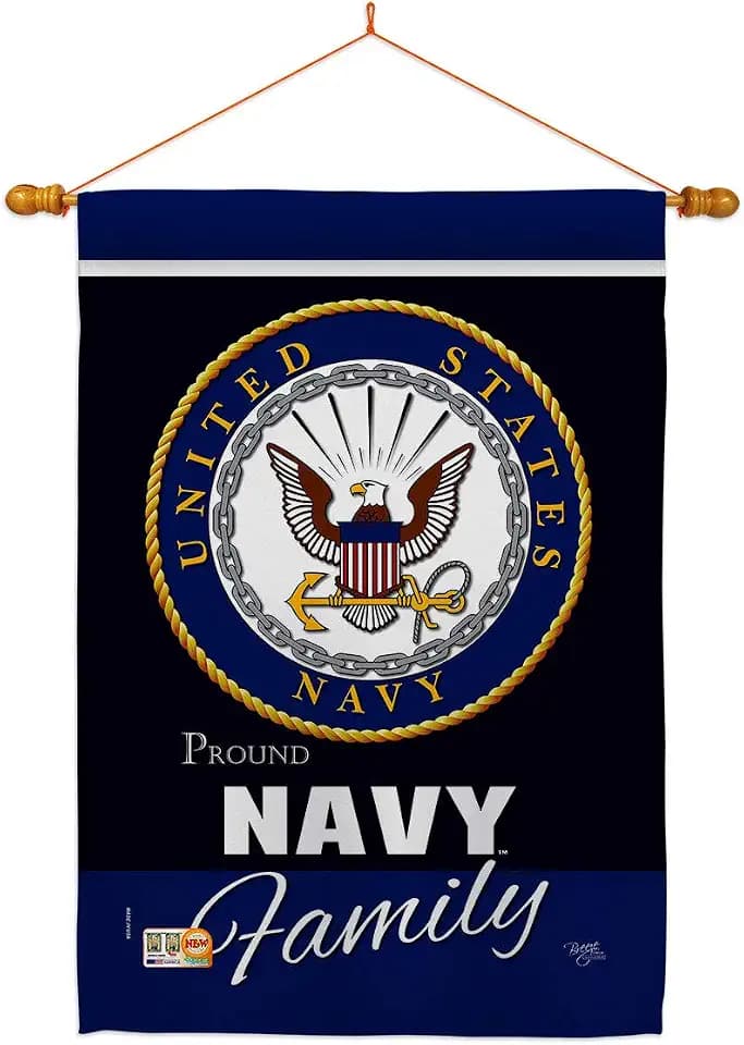 Breeze Decor HS108412-BO-03 Navy Proudly Family Americana Military Decorative Vertical House Flag Set, 28"x 40" w/Flagpole, Multi-Color