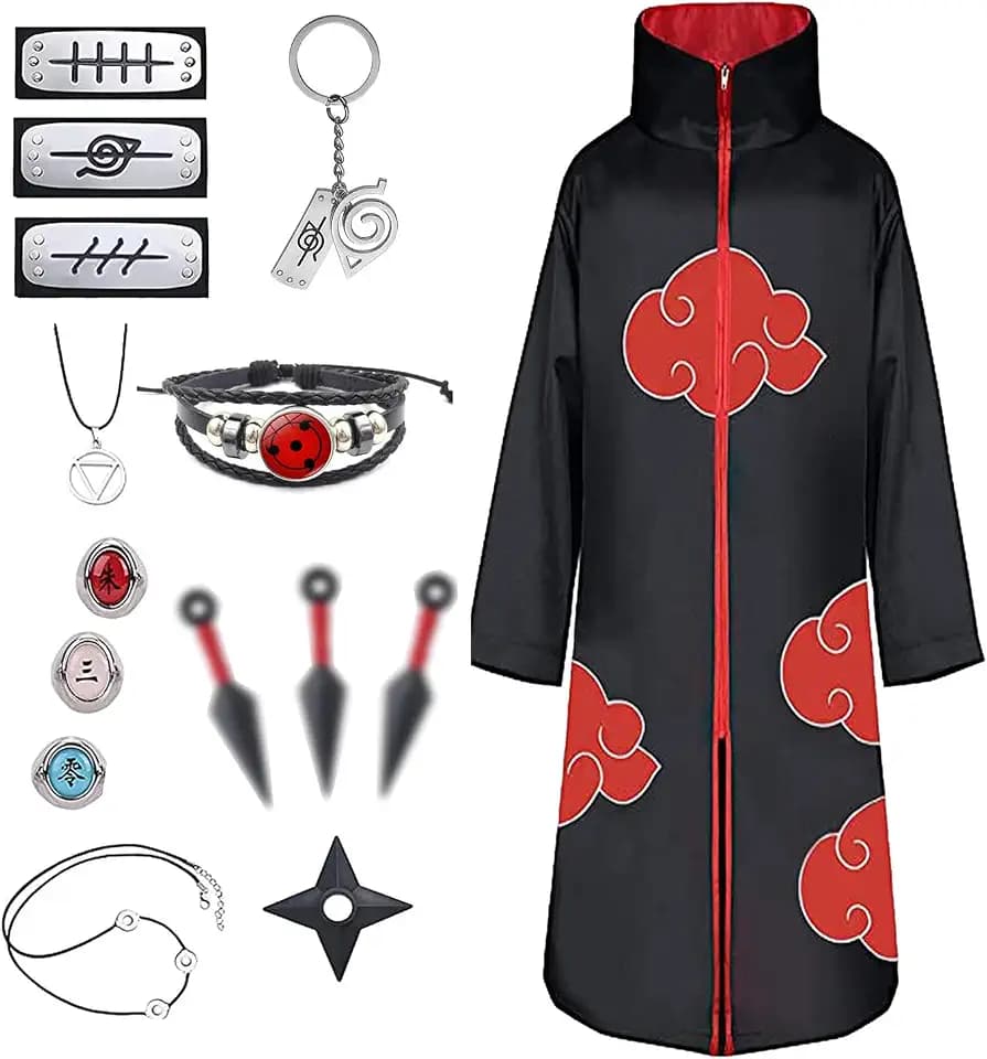 Akatsuki Uchiha Itachi Mantel für Kinder Erwachsener Unisex Cosplay Kostüm,Cosplay Halloween Weihnachten Party