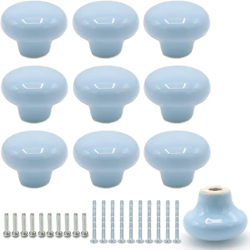 10-Pack Ceramic Cabinet Knobs Sky Blue 32mm Round Drawer Pull