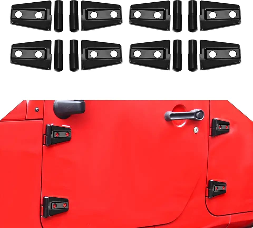 JeCar 8PCS Door Hinge Covers Protector for 2007-2018 Jeep Wrangler JKU 4-Door (Black)