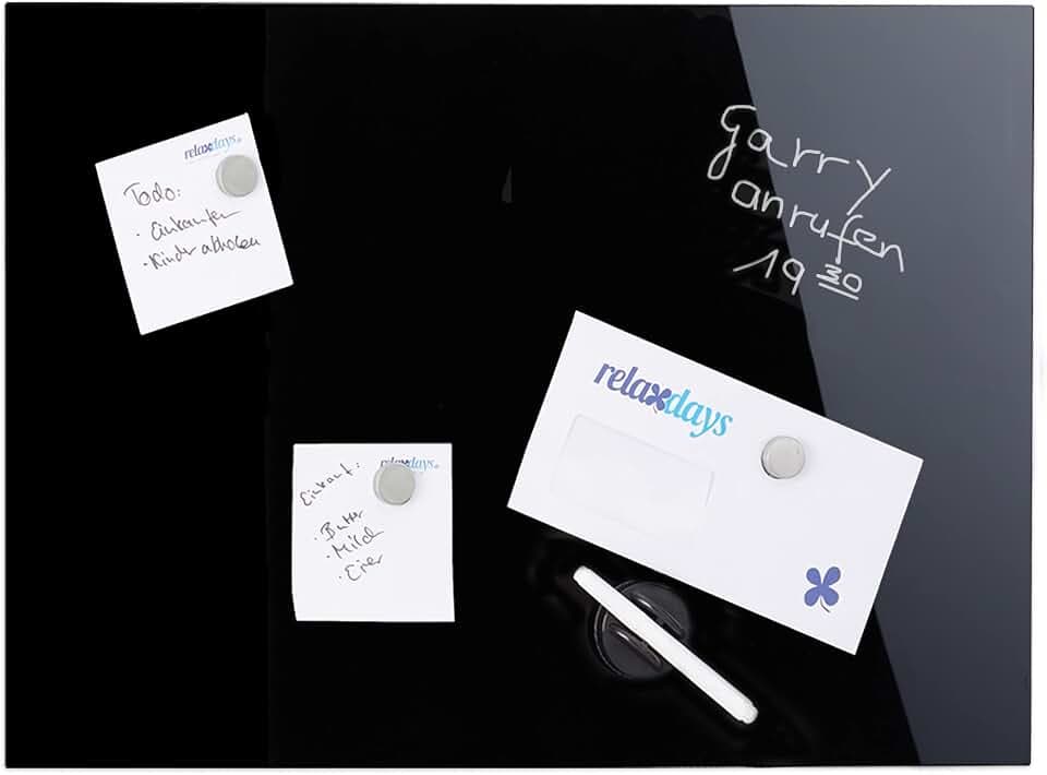 Relaxdays Magnettafel, beschreibbar, inkl. 3 Magnete & Stift, schwarz