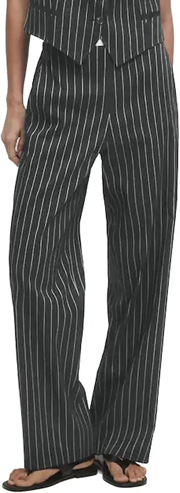 YEXPINE Women's Striped Wide Leg Pants High Waisted Suit Trousers Casual Business Work Dress Pants with Pockets
