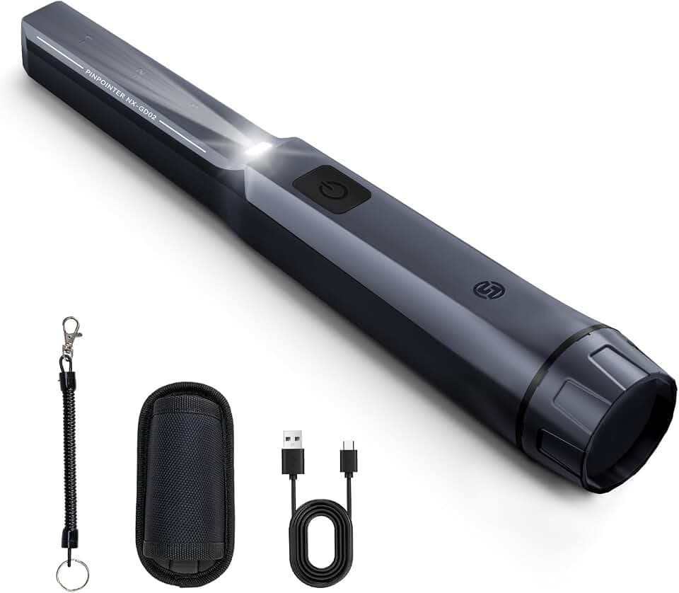 SUNPOW Metal Detector Pinpointer Rechargeable – 800mAh Battery for 15H Use – IP68 Fully Waterproof Handheld Wand – 360° Side-Scan Probe – Treasure Hunting Accessory for Adults & Kids – NXGD02