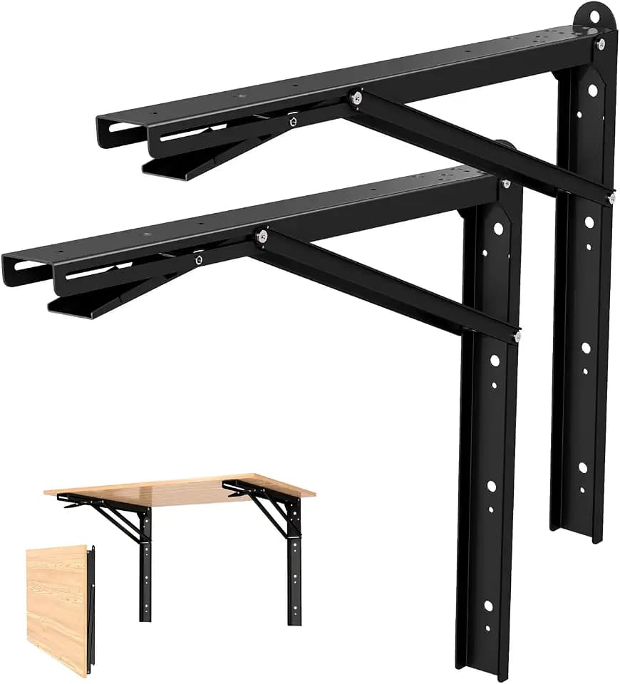 LSK 24” Folding Shelf Bracket, Heavy Duty Collapsible Shelf Bracket, Black