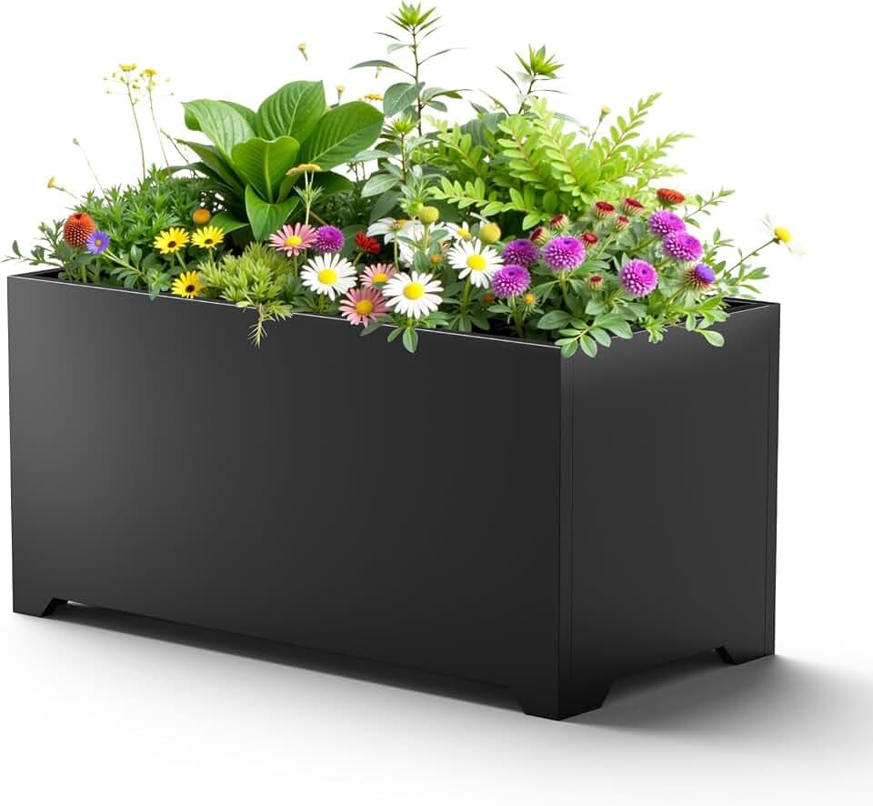 32" Metal Large Rectangular Planter - Black Long Planter Box with Legs
