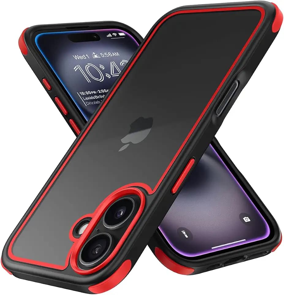Mobnano Compatible with iPhone 16, Ultra Thin Hybrid Case, Soft TPU Shockproof Bumper Anti Scratch Cover for iPhone 16 - Black/Red