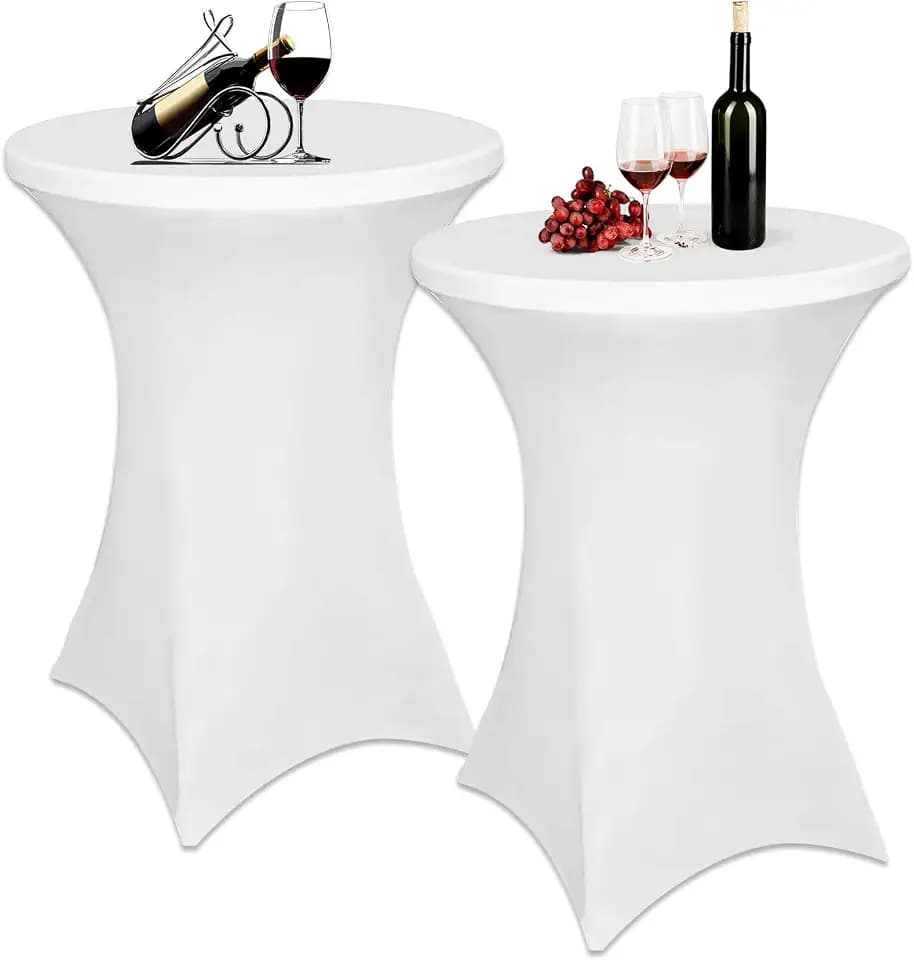 2er Set Stretch Tischdecken für Bartische, 80 x 110 cm, elastische Spandex Tischüberwürfe - Ideal für Bistro-Tische, Geburtstagsfeiern, Hochzeitsbankette und Wohnraumdekoration (Weiß)