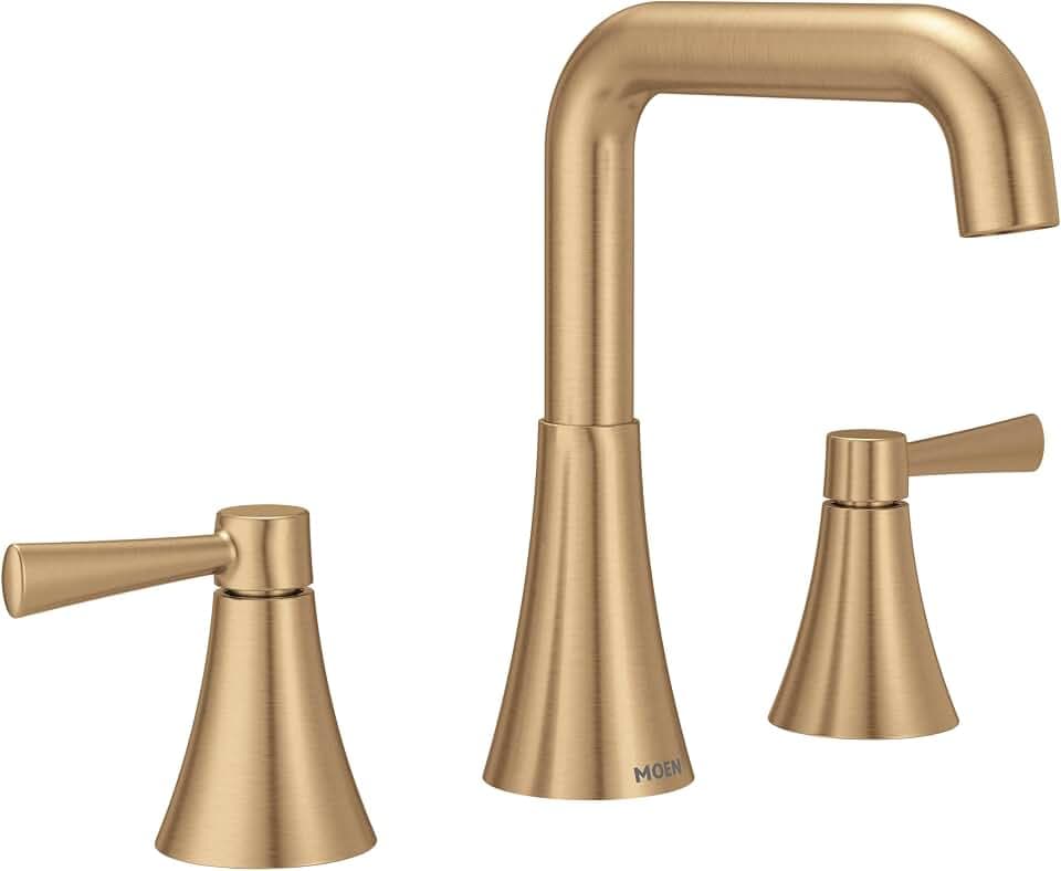 Moen Ronan Bronzed Gold Two-Handle Widespread Modern Double Bend Bathroom Faucet, Valve Included, 84026BZG