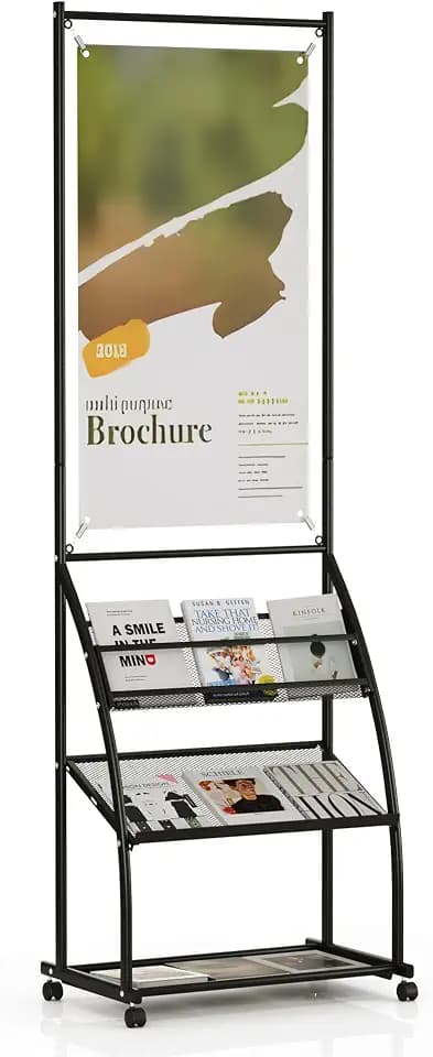 lesolar Floor Standing Poster Sign Holder with Wheels, 19.69" x 31.50" Poster Stand with Brochure Holder Magazine Rack Floor Brochure Display Stand for Exhibitions Shopping Malls Store Business