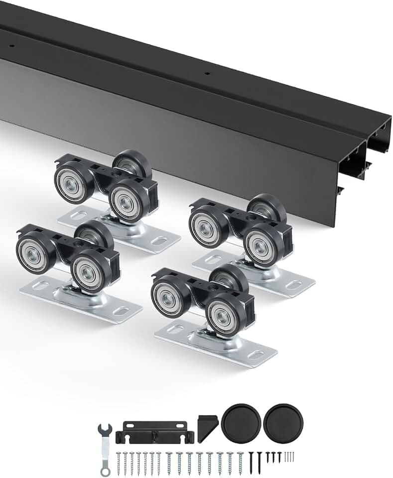 VEVOR Schiebetür-Beschlagschienensatz Schiebetürsystem 1219 mm, Doppelschienen Schiebetürsystem aus Aluminiumlegierung, passende Türbreite 622 mm x 2, Schiebetürbeschlag 68 kg belastbar