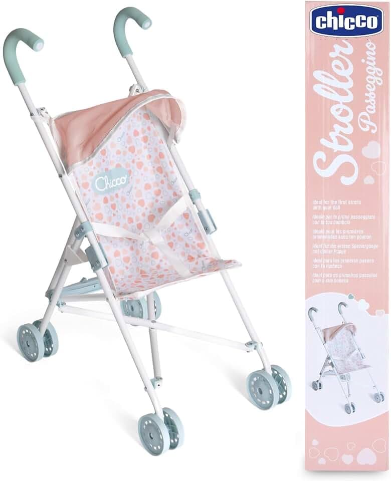 Chicco Puppenwagen Meine erste Puppe, Für Kinder ab 3 Jahren, Spielzeugkinderwagen mit 4 Rädern, Leicht und einfach zu Falten, Stoffsitz und faltbares Verdeck